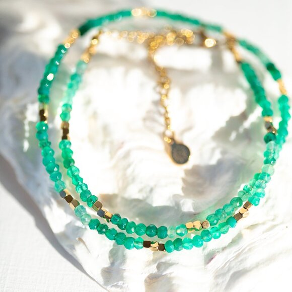 Jewelry - Green Onyx Necklace Dainty Beaded Necklace Waterproof Gold Necklace